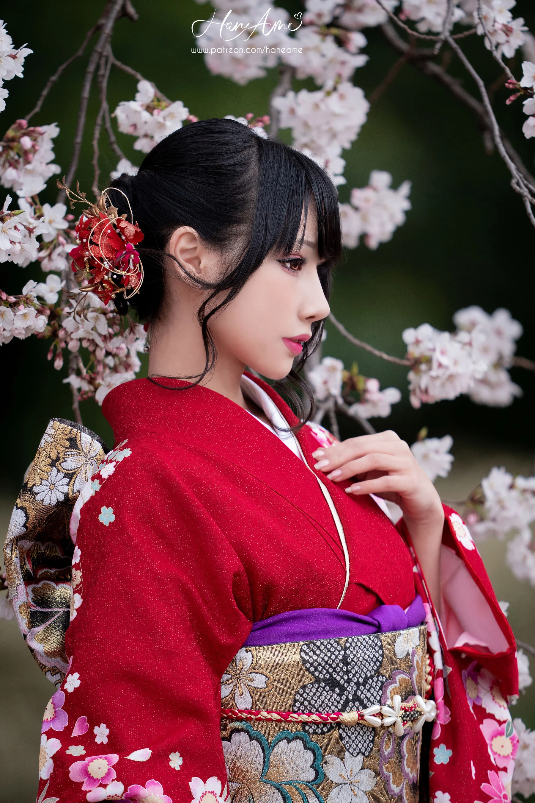 Hane Ame 雨波 – 赤紅和服插图4