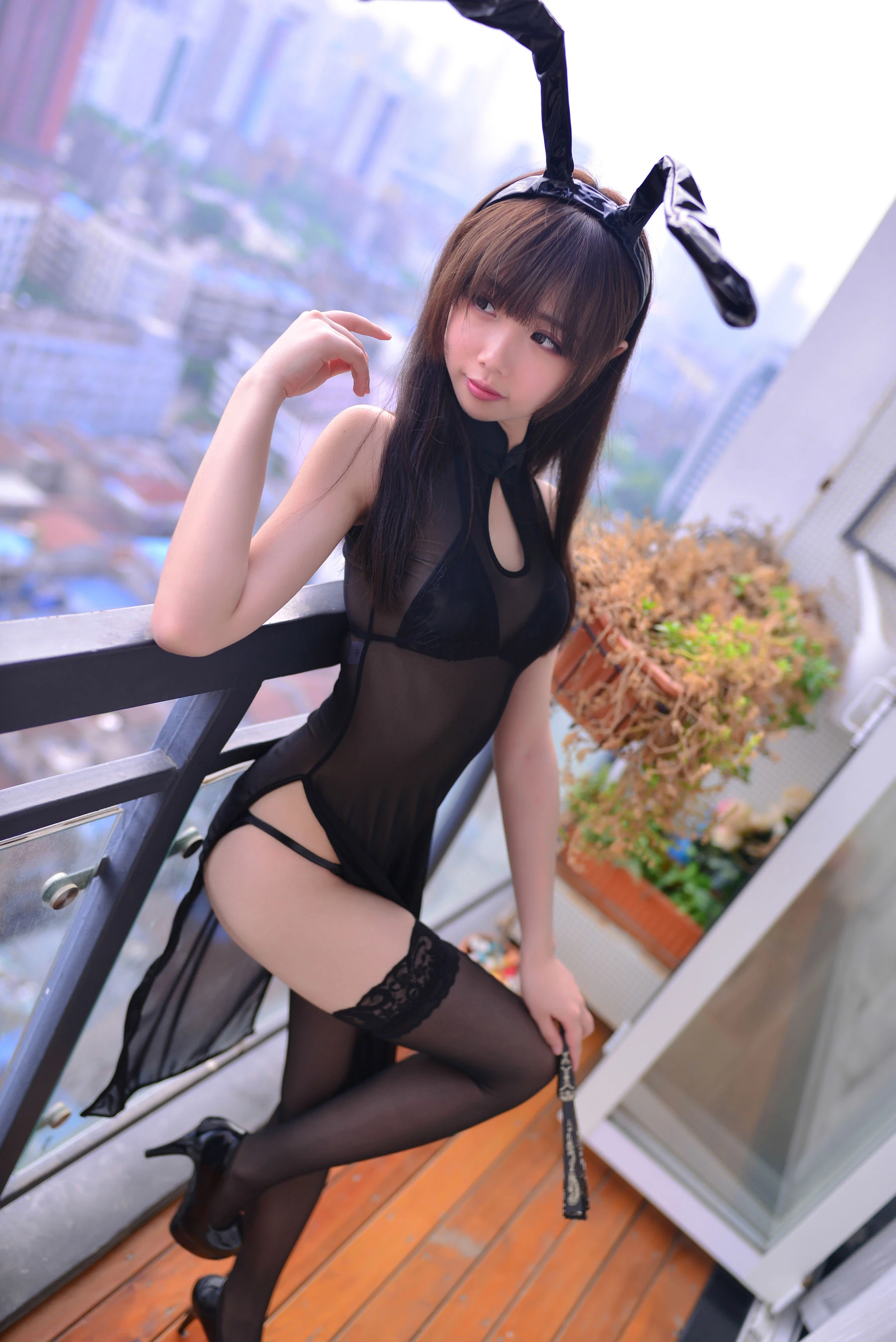 Cos小姐姐雪琪 – 黑透旗袍兔耳 [35P]插图1