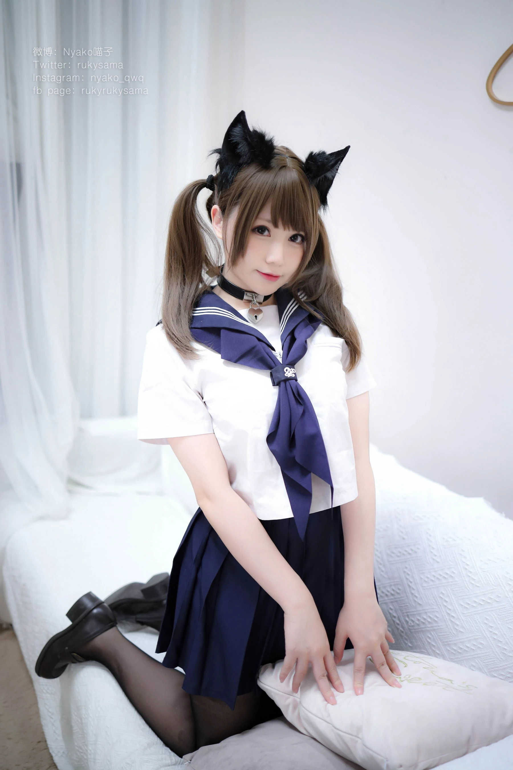 萌妹子Nyako喵子 黑丝水手服猫娘插图3