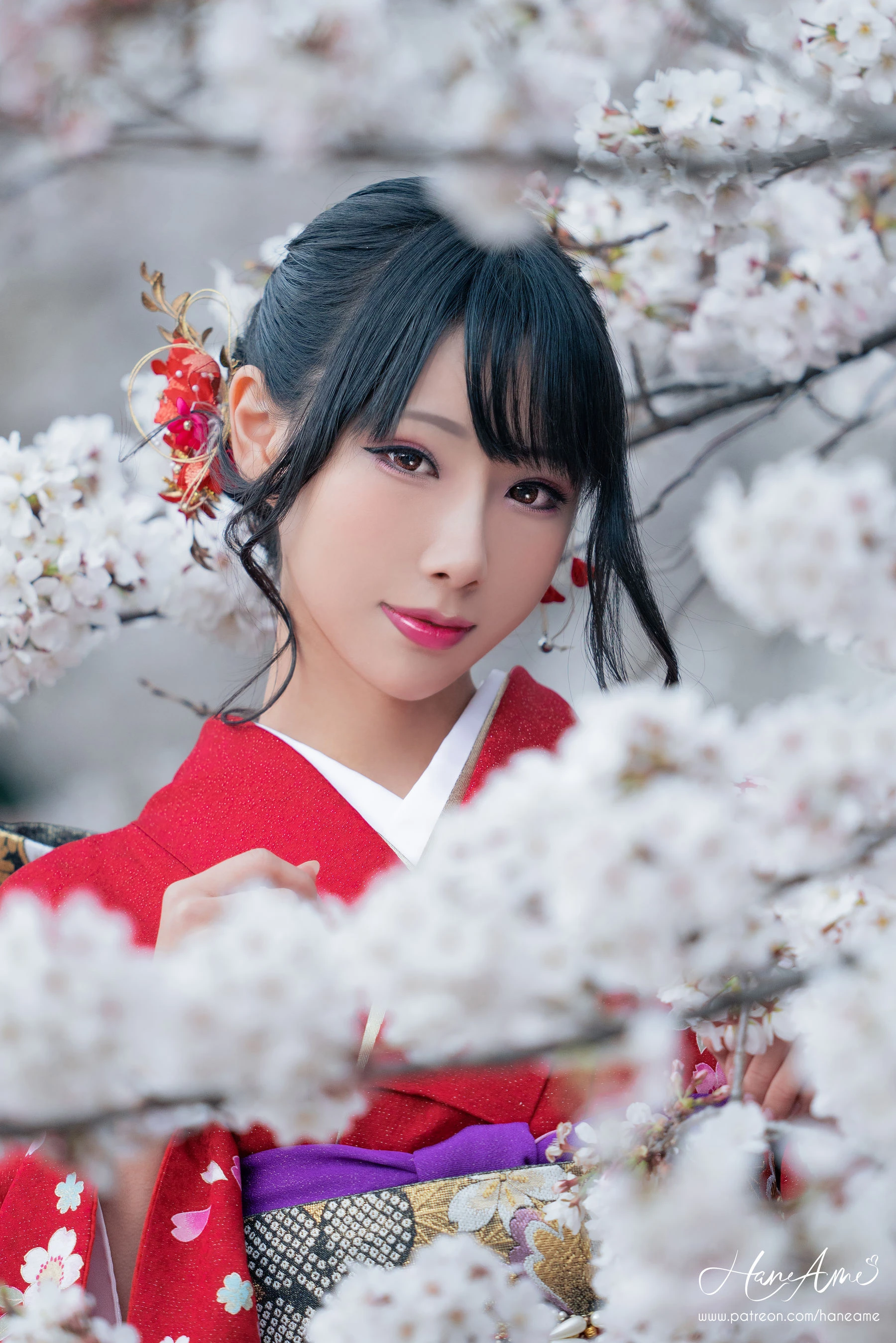 Hane Ame 雨波 – 赤紅和服插图5