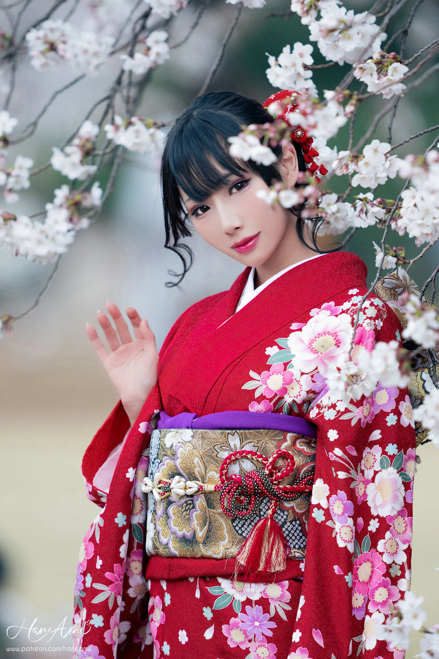 Hane Ame 雨波 – 赤紅和服插图1