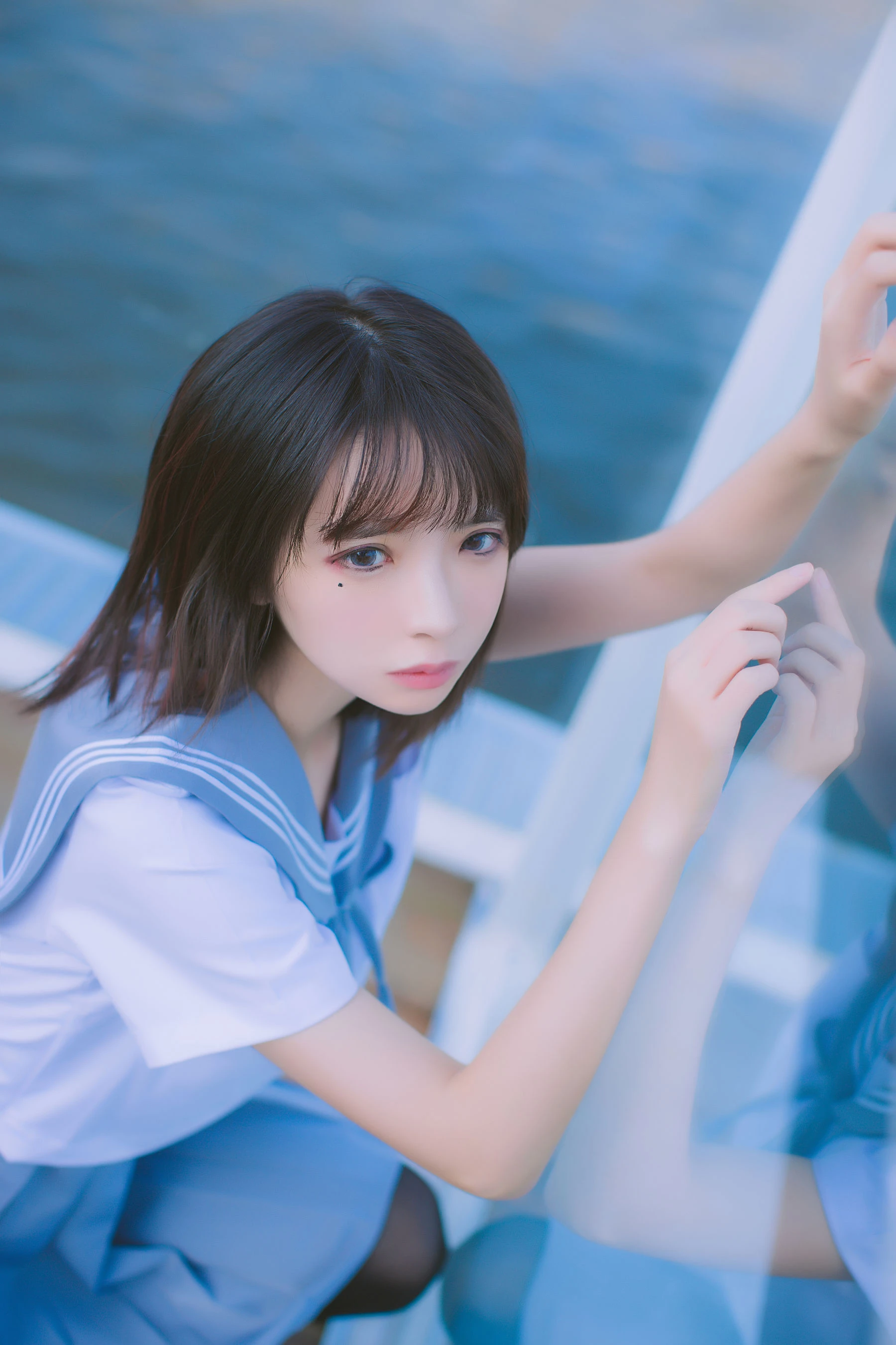 疯猫ss 海边蓝白水手服插图3
